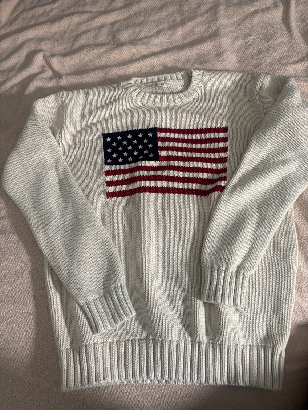 Brandy Melville Cream Crewneck Sweater with Flag Knit
